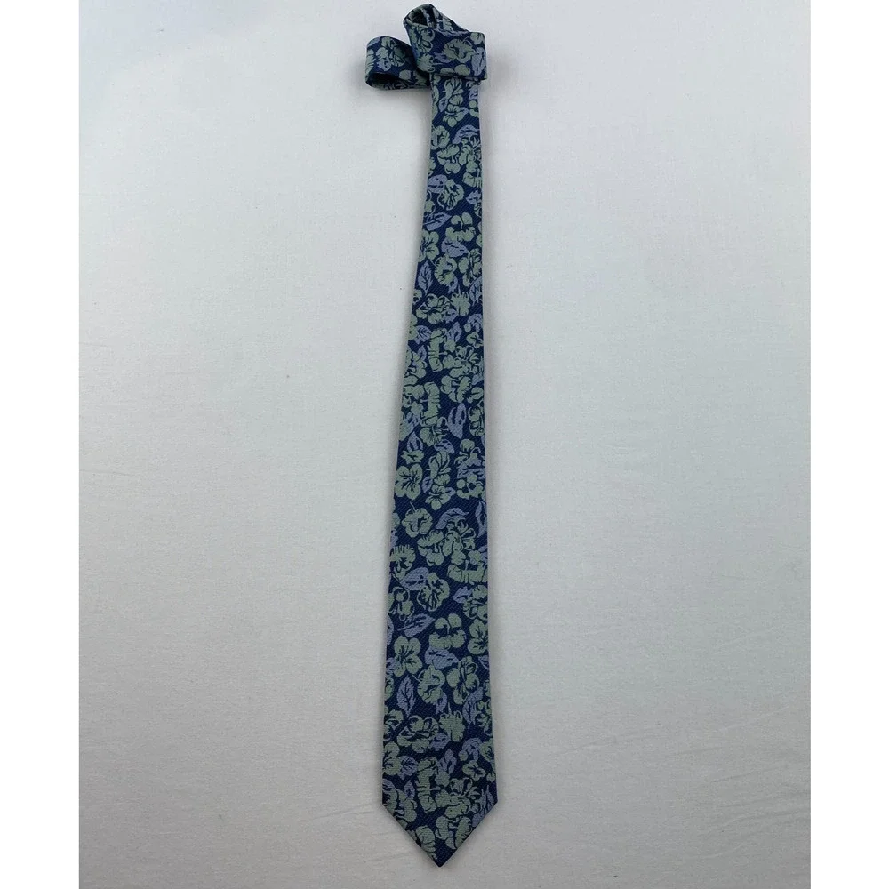 JOHN HENRIC Tie 100% Silk Floral Woven Jacquard Necktie Blue Italy